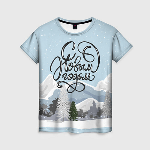 Женская футболка Снежные горы - с Новым Годом! / 3D-принт – фото 1