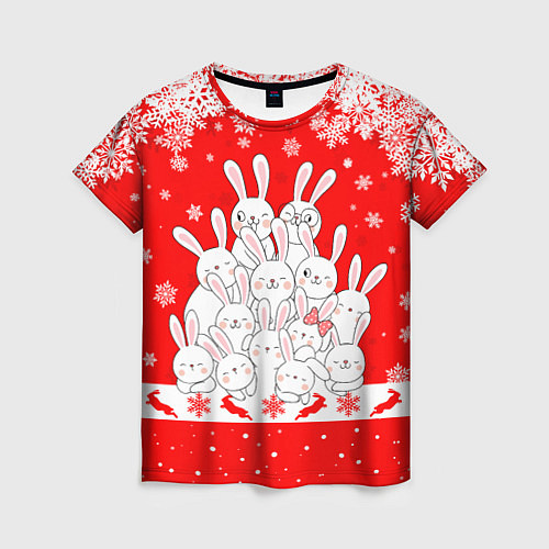 Женская футболка Новогодняя елка в виде кроликов / 3D-принт – фото 1