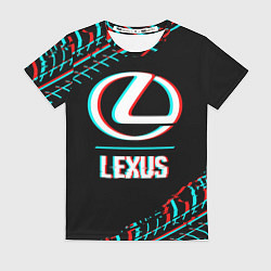 Футболка женская Значок Lexus в стиле glitch на темном фоне, цвет: 3D-принт