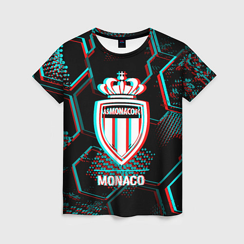 Женская футболка Monaco FC в стиле glitch на темном фоне / 3D-принт – фото 1