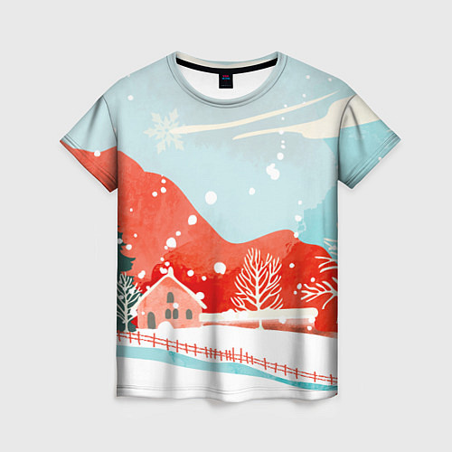 Женская футболка Зимние новогодние горы / 3D-принт – фото 1