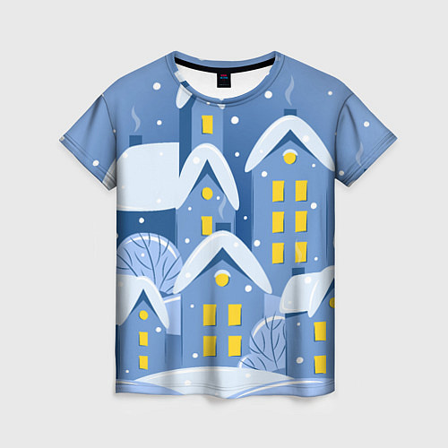 Женская футболка Маленький новогодний городок / 3D-принт – фото 1