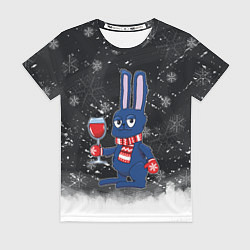 Футболка женская Новогодний кролик с бокалом, цвет: 3D-принт