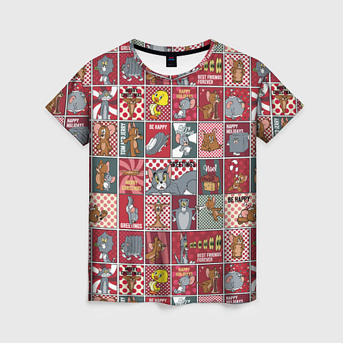 Женская футболка Новогодний паттерн Том и Джерри / 3D-принт – фото 1