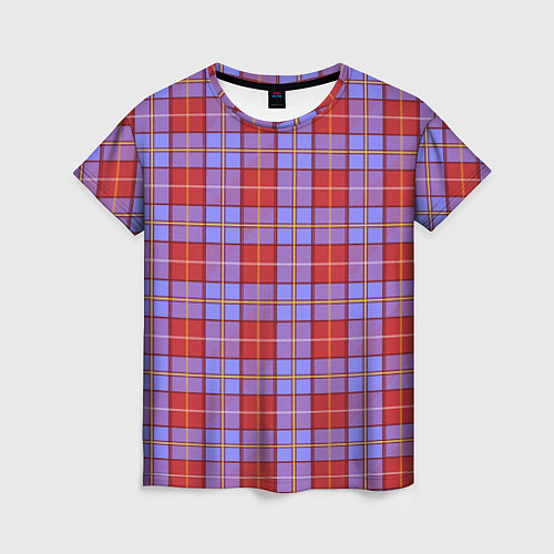 Женская футболка Ткань Шотландка красно-синяя / 3D-принт – фото 1