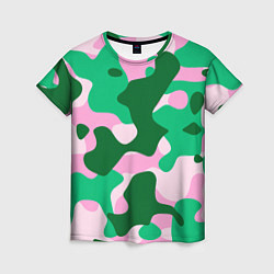 Женская футболка Абстрактные зелёно-розовые пятна