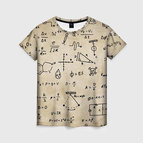 Женская футболка Научные формулы на старой бумаге / 3D-принт – фото 1