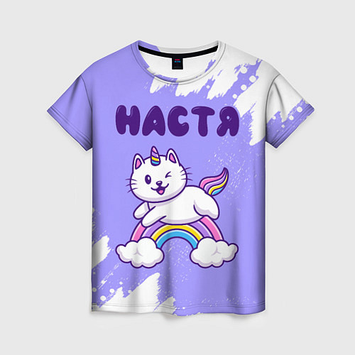 Женская футболка Настя кошка единорожка / 3D-принт – фото 1