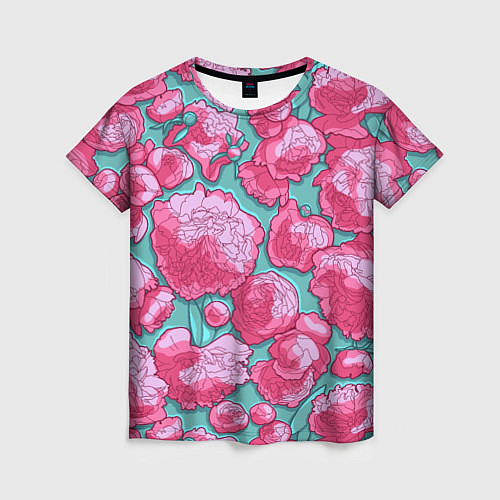 Женская футболка Пышные цветы - пионы / 3D-принт – фото 1