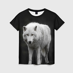 Футболка женская Белый волк на темном фоне, цвет: 3D-принт