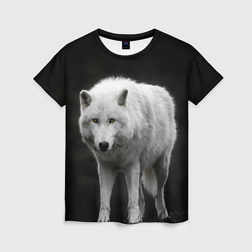 Женская футболка Белый волк на темном фоне / 3D-принт – фото 1