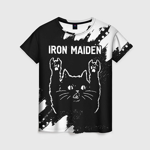 Женская футболка Группа Iron Maiden и рок кот / 3D-принт – фото 1