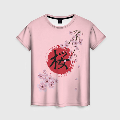 Женская футболка Цветущая вишня с иероглифом cакура / 3D-принт – фото 1