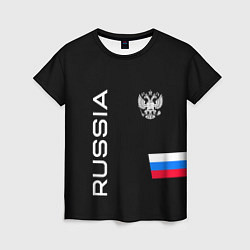 Футболка женская Россия и три линии на черном фоне, цвет: 3D-принт