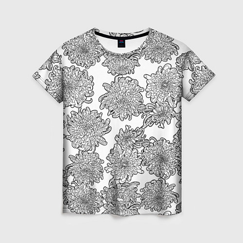 Женская футболка Цветы хризантемы: линейный рисунок / 3D-принт – фото 1