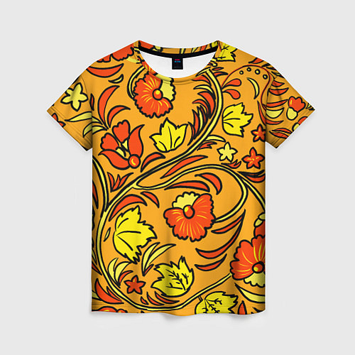 Женская футболка Хохлома золотой фон / 3D-принт – фото 1