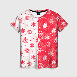 Женская футболка Снежинки красно-белые