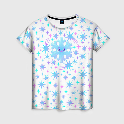 Женская футболка Снежинка в зимнем звездном небе / 3D-принт – фото 1