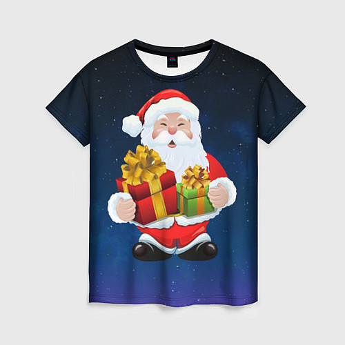 Женская футболка Санта Клаус с двумя подарками / 3D-принт – фото 1