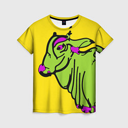 Футболка женская Зеленая корова на желтом фоне, цвет: 3D-принт