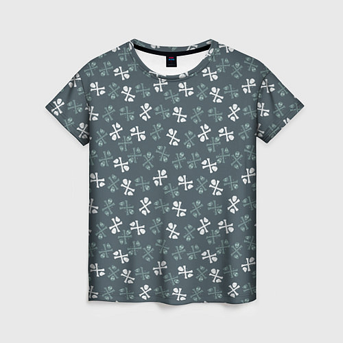 Женская футболка Череп и кости штрихованные / 3D-принт – фото 1