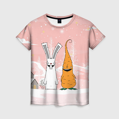 Женская футболка Заяц и морковь / 3D-принт – фото 1