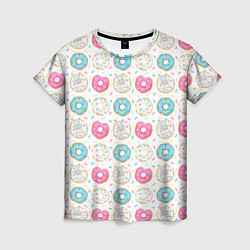 Женская футболка Разноцветные пончики с серым зайцем