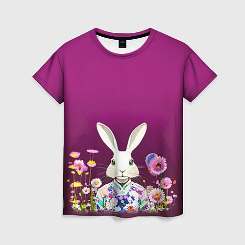 Женская футболка Кролик на винном фоне / 3D-принт – фото 1