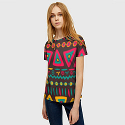 Футболка женская Разнообразный узор - треугольники, линии и круги, цвет: 3D-принт — фото 2