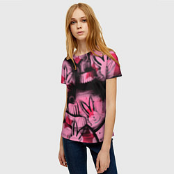 Футболка женская Новогодние игрушки зайки и звезды, цвет: 3D-принт — фото 2