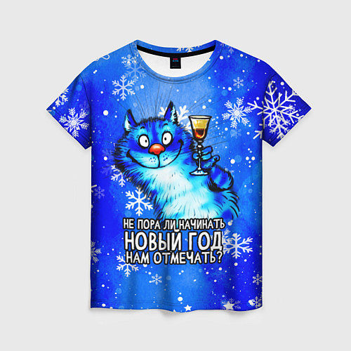 Женская футболка Котик - не пора ли начинать Новый год нам отмечать / 3D-принт – фото 1