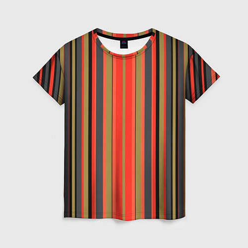 Женская футболка Вертикальные полосы в оранжево-коричневых тонах / 3D-принт – фото 1