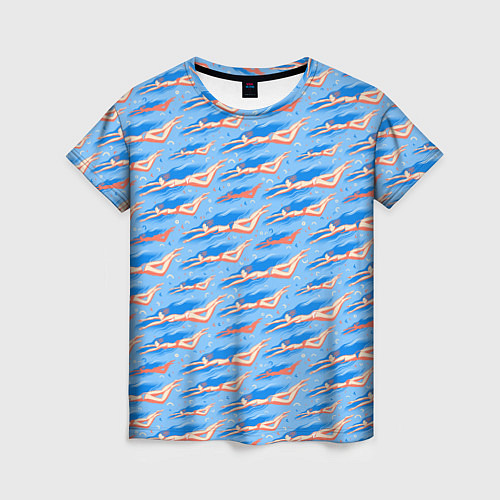 Женская футболка Плывущие девушки на голубом фоне / 3D-принт – фото 1