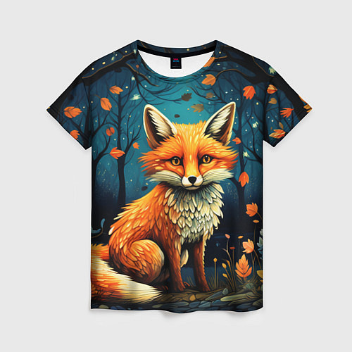 Женская футболка Лиса в Folk Art стиле / 3D-принт – фото 1