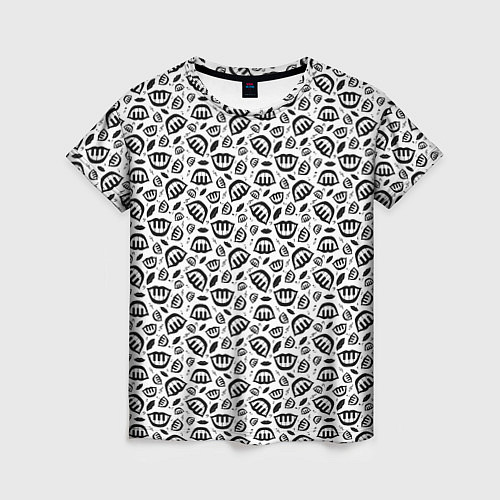 Женская футболка Улыбка пианиста, узор на белом фоне / 3D-принт – фото 1