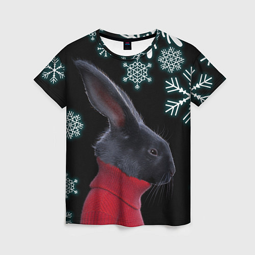Женская футболка Зимний кролик в свитере / 3D-принт – фото 1