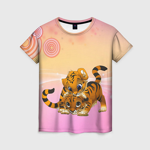 Женская футболка Несколько тигрят играют вместе / 3D-принт – фото 1