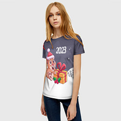 Футболка женская Зайка с новогодним подарком, цвет: 3D-принт — фото 2