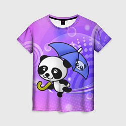 Футболка женская Панда с зонтиком бежит в гости, цвет: 3D-принт