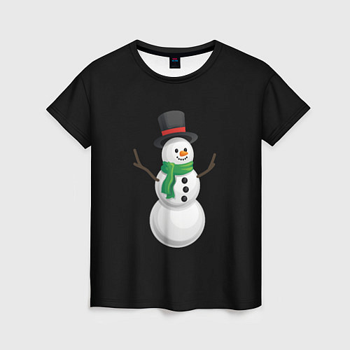 Женская футболка Новогодний снеговик с шарфом / 3D-принт – фото 1