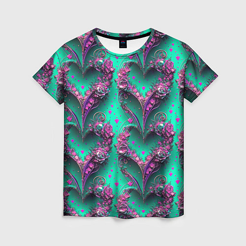 Женская футболка Паттерн сердца из цветов / 3D-принт – фото 1