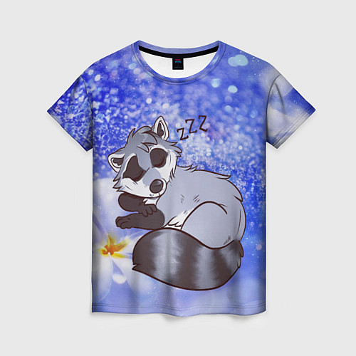 Женская футболка Енот спит на снегу / 3D-принт – фото 1