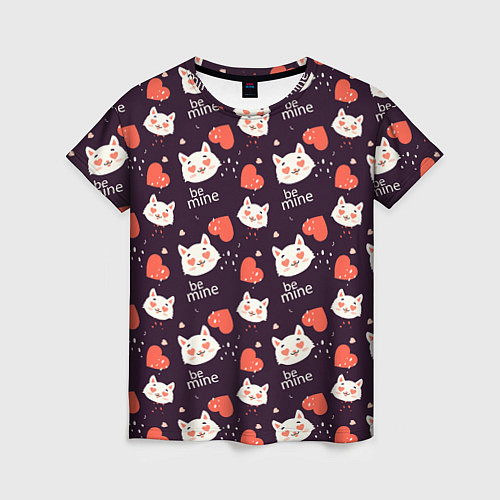 Женская футболка Паттерн котика на темном фоне / 3D-принт – фото 1