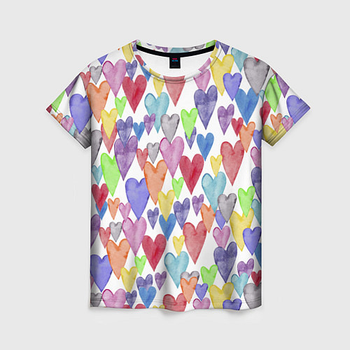Женская футболка Разноцветные сердечки Калейдоскоп / 3D-принт – фото 1