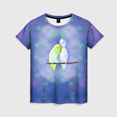 Женская футболка Влюбленные попугаи в день Святого Валентина / 3D-принт – фото 1