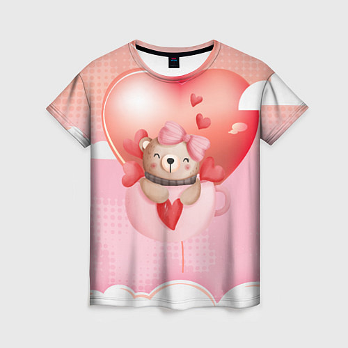 Женская футболка Мишка в чашке с сердечком / 3D-принт – фото 1