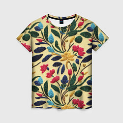 Женская футболка Эффект вышивки цветочная поляна