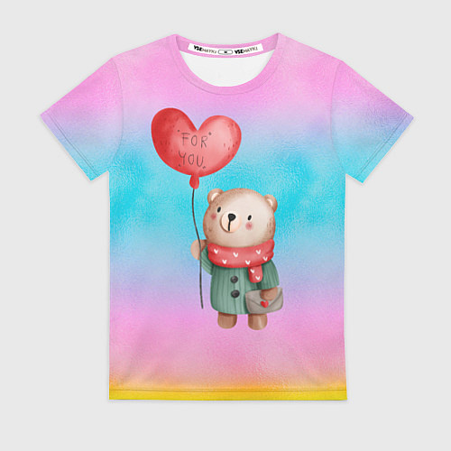 Женская футболка Мишка с красным сердечком / 3D-принт – фото 1