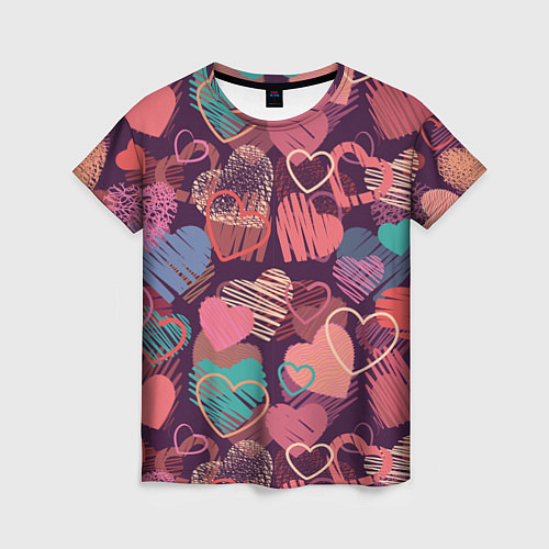 Женская футболка Узор из разных сердец / 3D-принт – фото 1