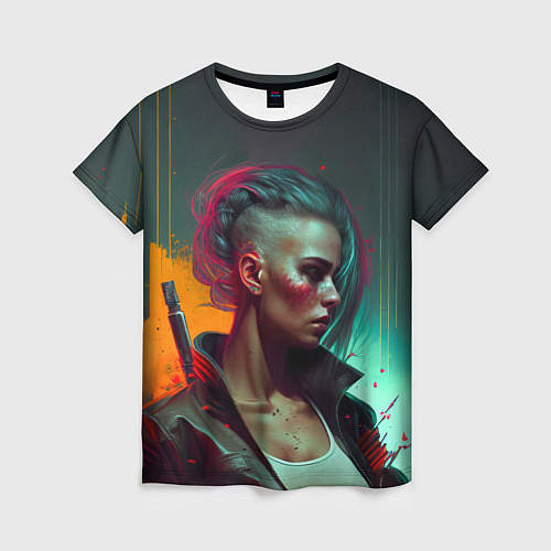 Женская футболка Cyberpunk girl art / 3D-принт – фото 1